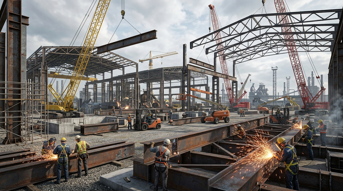 Factory shed and industrial steel structure fabrication in Gujarat